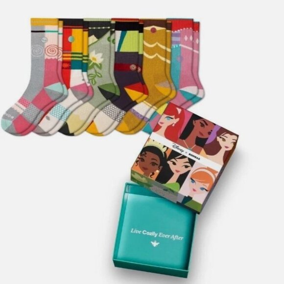 Disney Princess Bombas Socks New 6 Pairs Women Medium US 8-10.5 Calf Crew Moana
